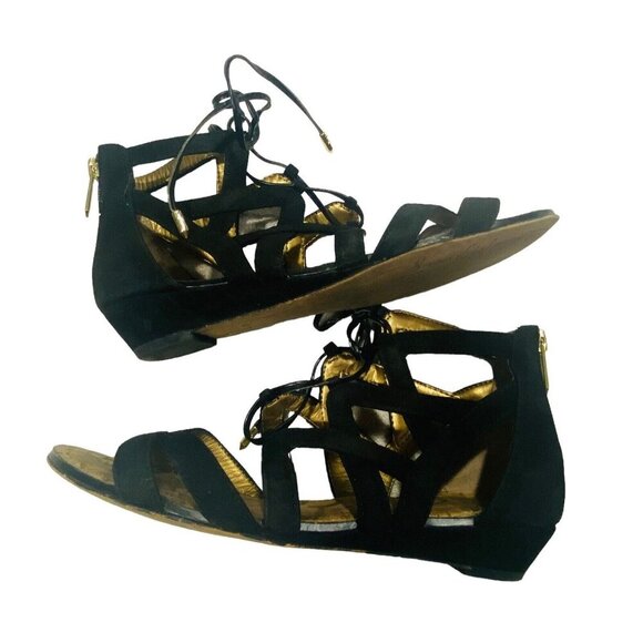 SAM EDELMAN Sandals Size 6 Black Dawson Suede Strap Gladiator Greek Open Toe s-4 - Picture 3 of 13